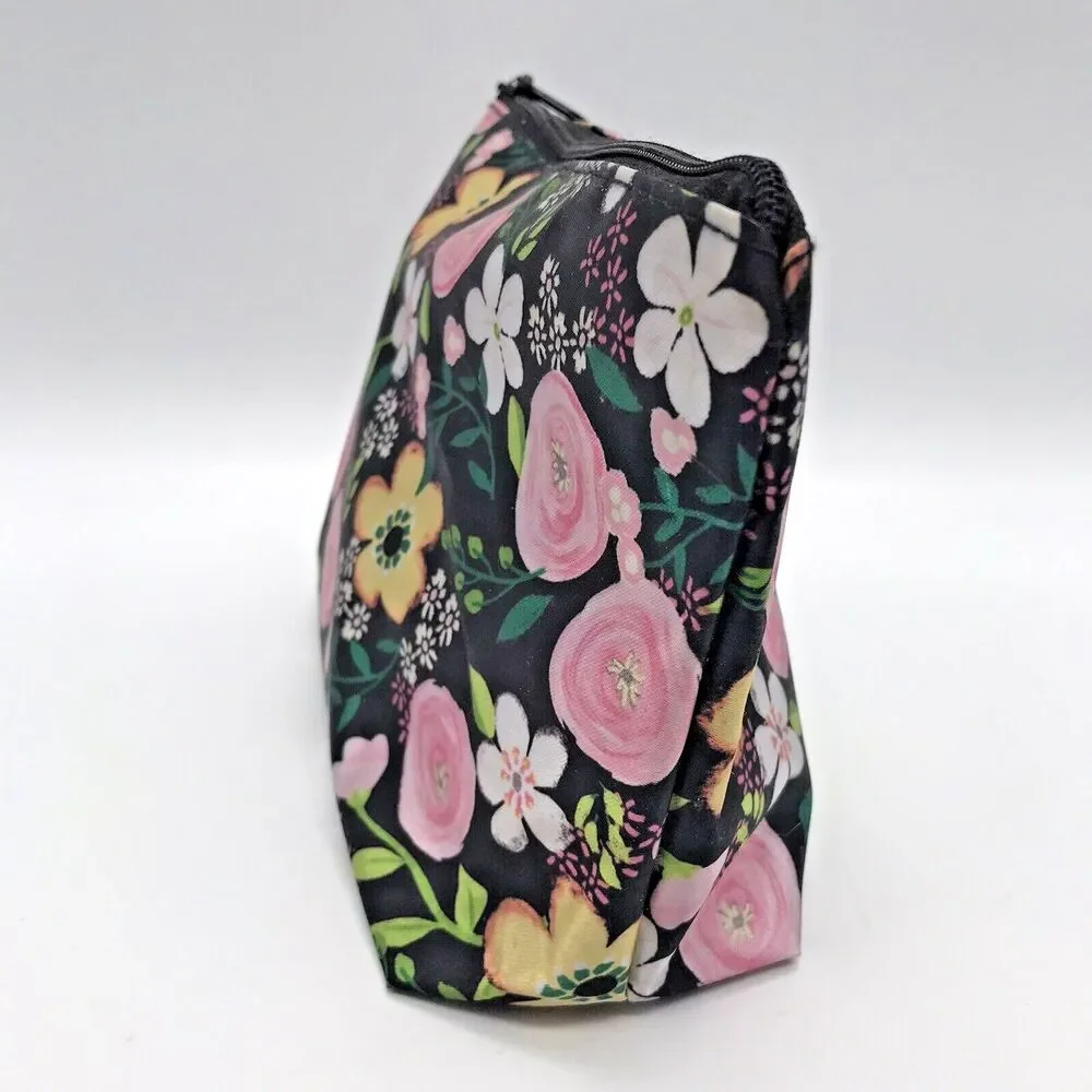 Sassy+Chic Black Floral Makeup Cosmetic Travel Bag Glam Zipper Pouch 5.5 X 6.5